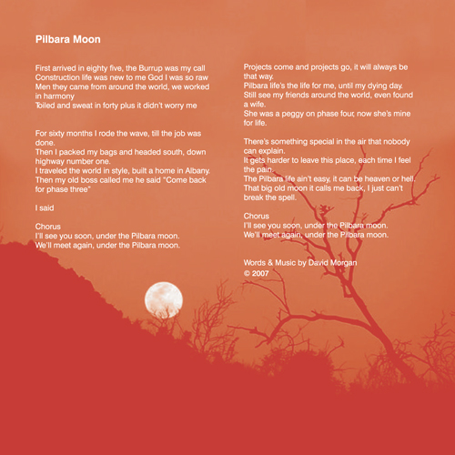Pilbara Moon lyric sheet