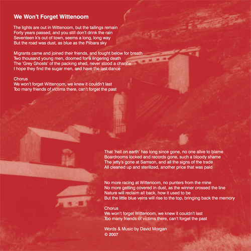 We Won't Forget Wittenoom lyric sheet